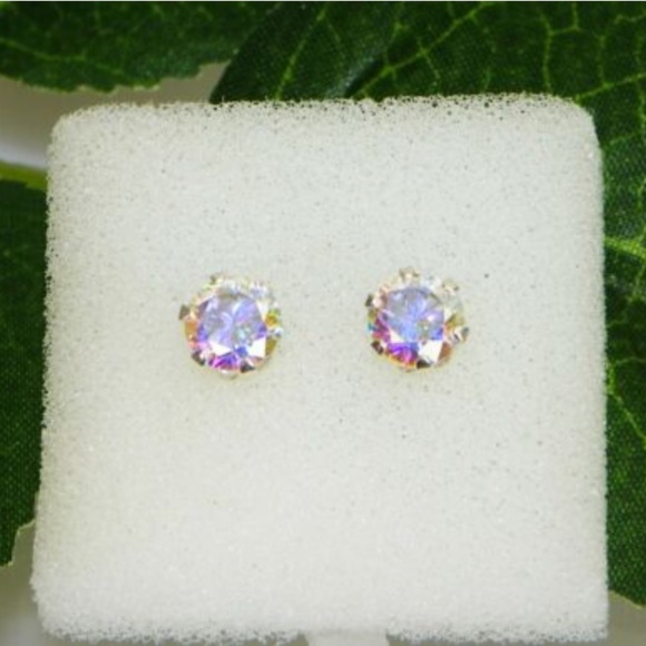 6MM Mercury Mystic Topaz Round Diamond Earrings - Picture 4 of 4